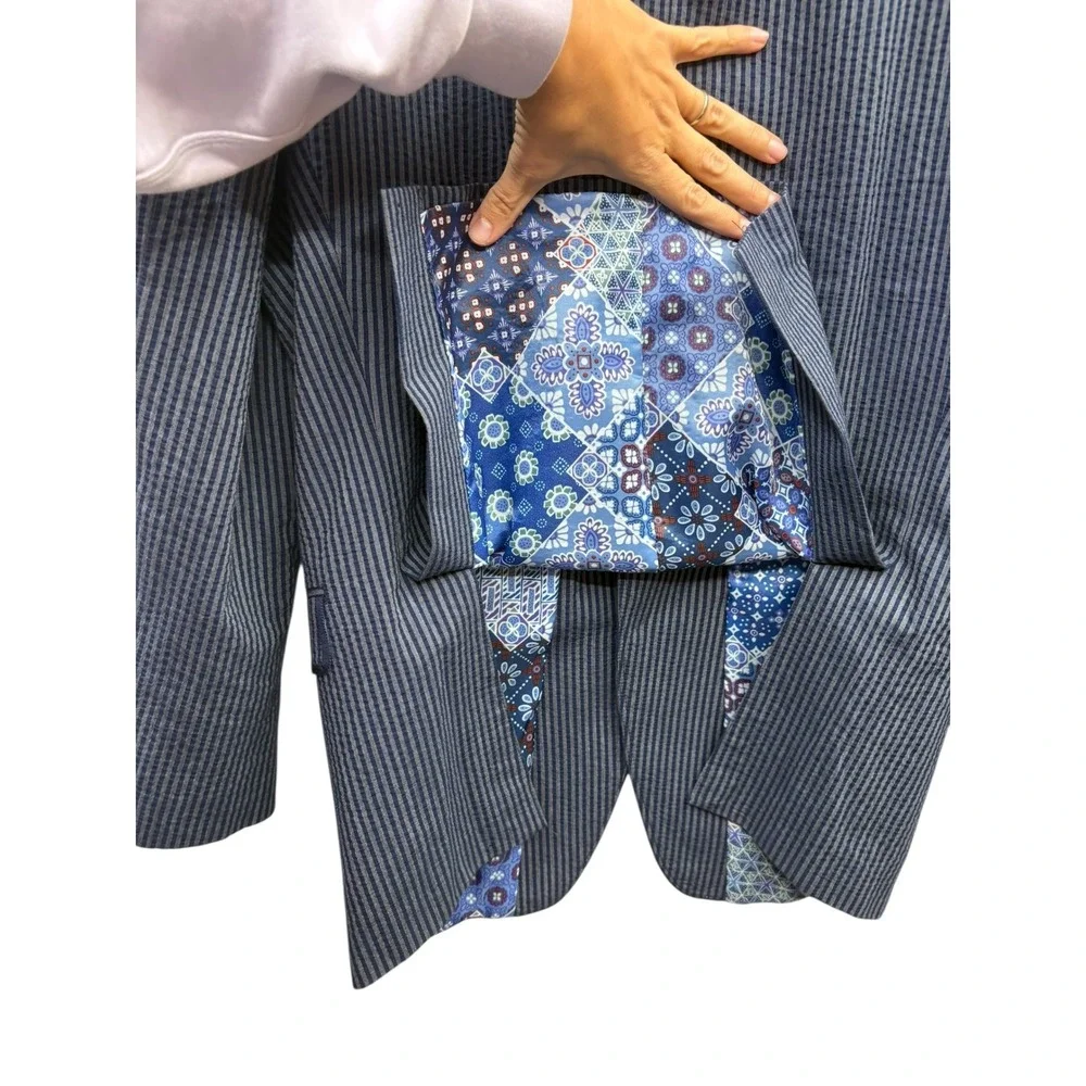VAN HEUSEN Men's‎ Preppy Blue Striped Cotton Blazer Sport Coat Workwear 38R